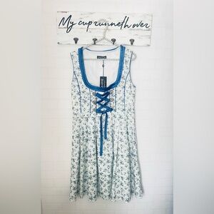 NWT Women’s Dress Scarlet Darkness Cotton Blend White & Blue Floral Sz L